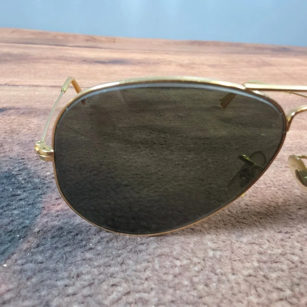 Ray-Ban Aviator Sunglasses Mens 58mm Gold Green Good Vintage B&L USA Made
